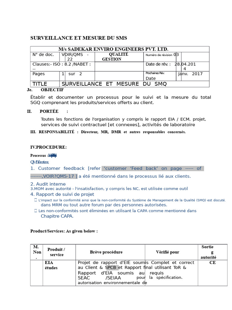 Surveillance et Mesure du SMQ | PDF | Système de management de la ...
