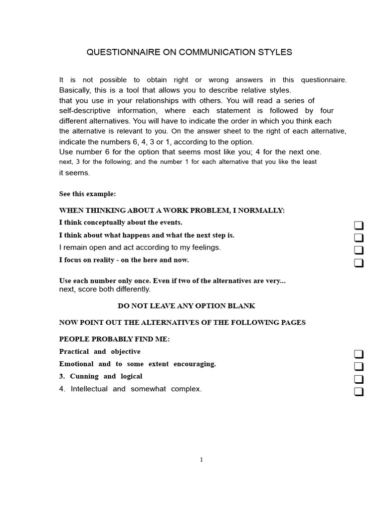Communication Styles Questionnaire | PDF | Pragmatism | Rationality