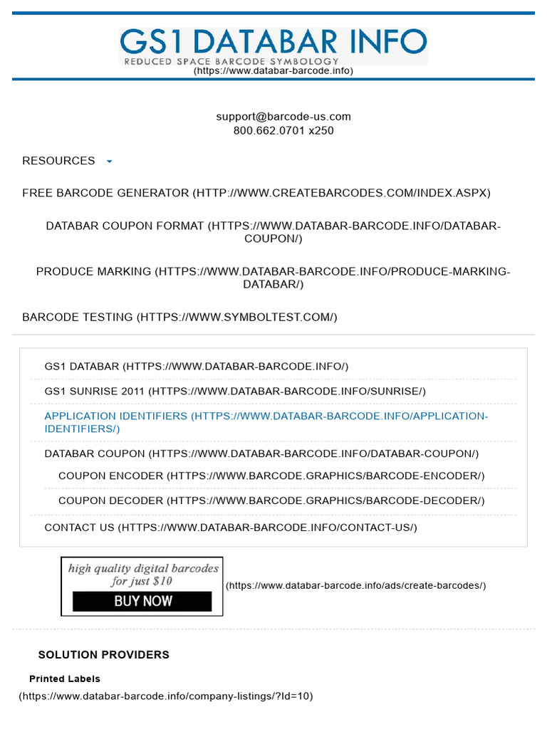 Gs1 Application Identifiers - Databar-Barcodedatabar-Barcode | PDF ...