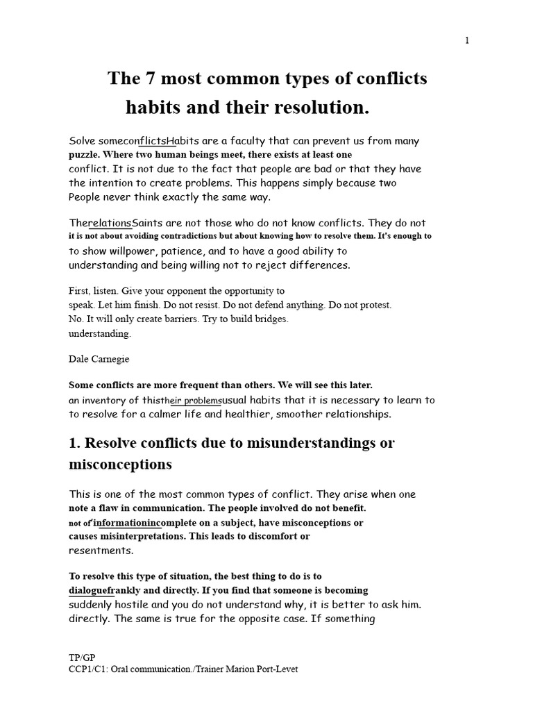 Common Conflict Types and Resolutions | PDF | Communication ...