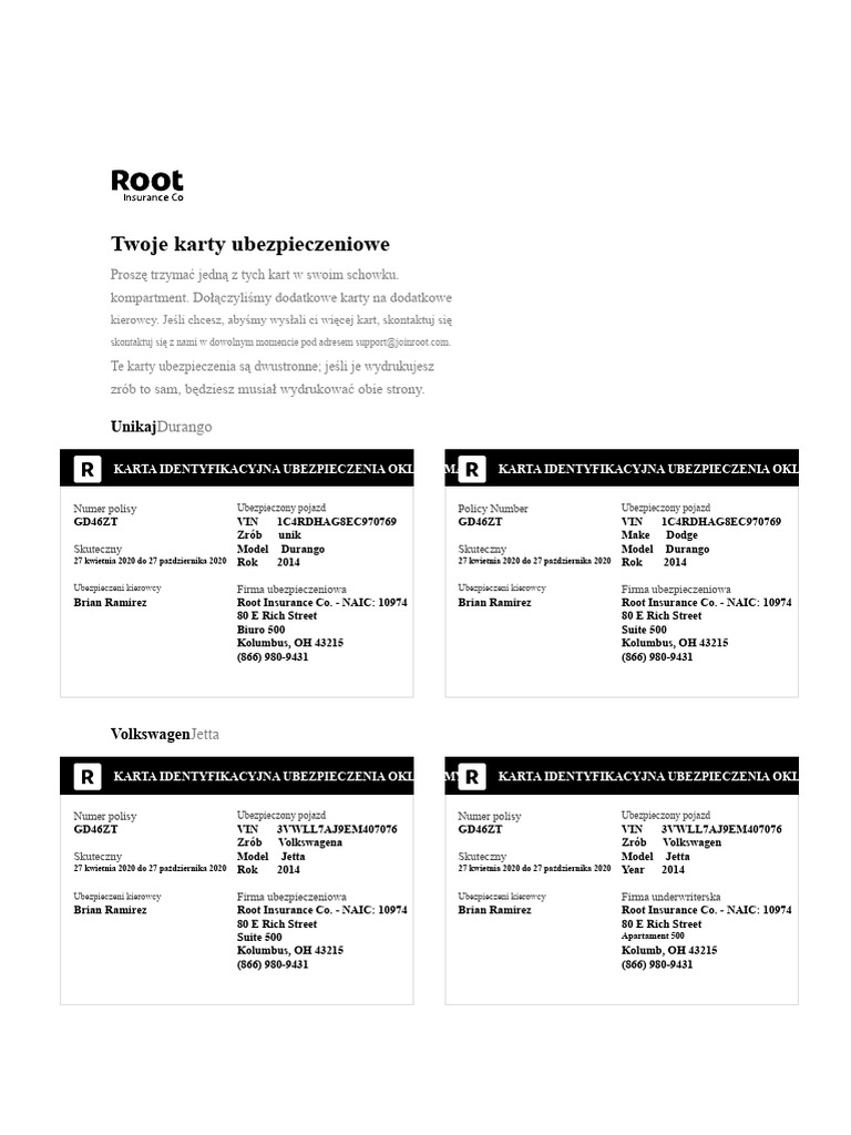 Karta Ubezpieczenia Root 20200913 | PDF