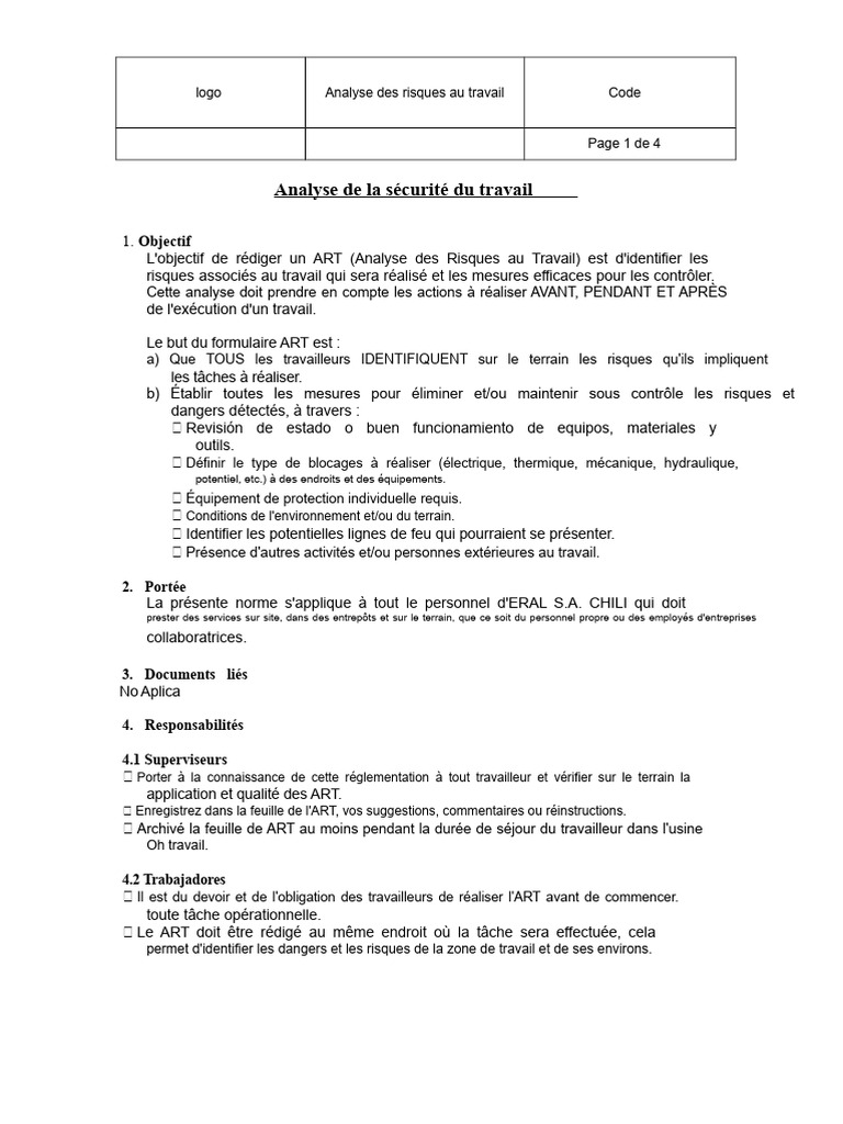 Analyse des Risques au Travail ERAL S.A. | PDF | Gestion des risques ...