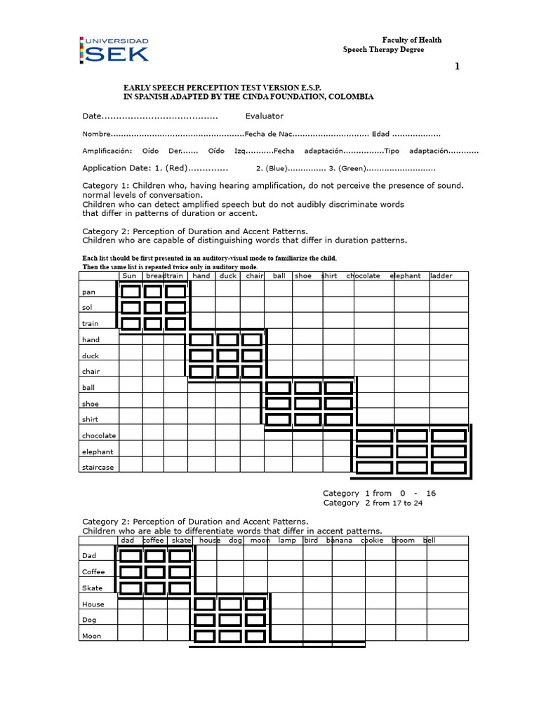 Spanish Early Speech Perception Test | PDF | Hearing | Perception
