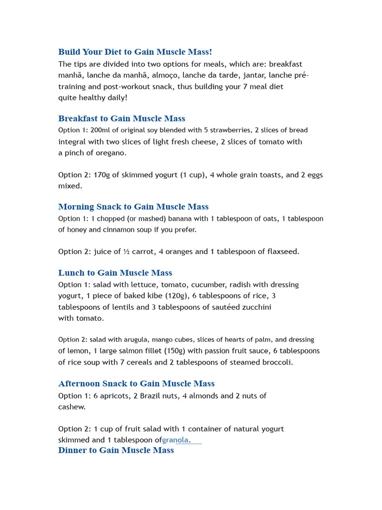 Build Your Diet To Gain Muscle Mass PDF | PDF