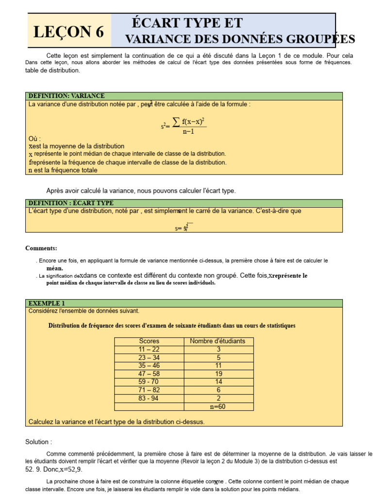 Écart Type et Variance des Données Groupées | PDF | Variance ...