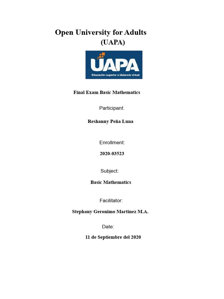 Basic Mathematics Final Exam UAPA | PDF