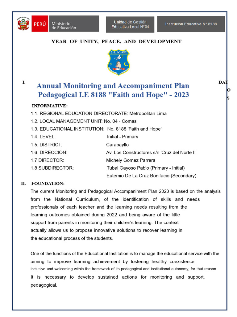 2023 Monitoring Plan for Education Quality | PDF | Pedagogy | Teachers