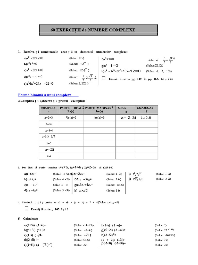Exerciții Numere Complexe PDF | PDF