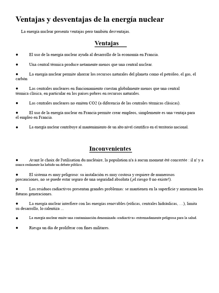Ventajas y Desventajas de La Energía Nuclear | PDF