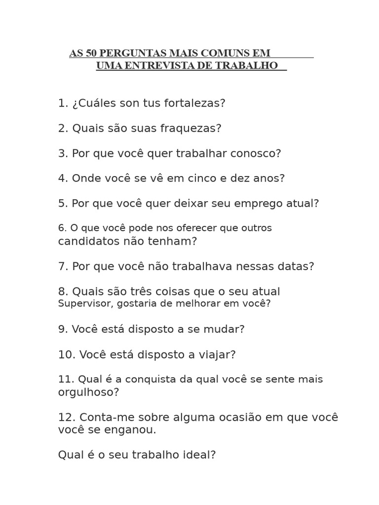 50 Perguntas Comuns em Entrevistas | PDF