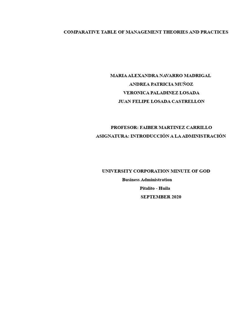Comparative Table of The Theories and Practices of Administration | PDF ...