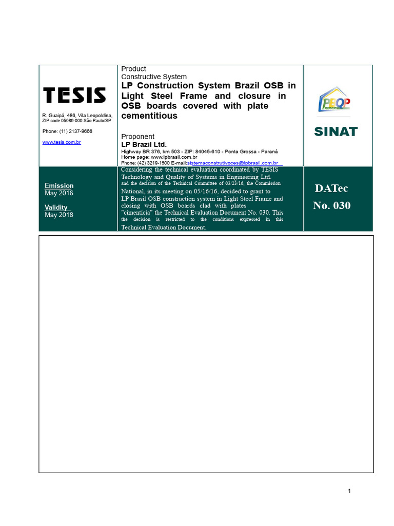 LP Brasil OSB Light Steel Frame System | PDF | Drywall | Wall
