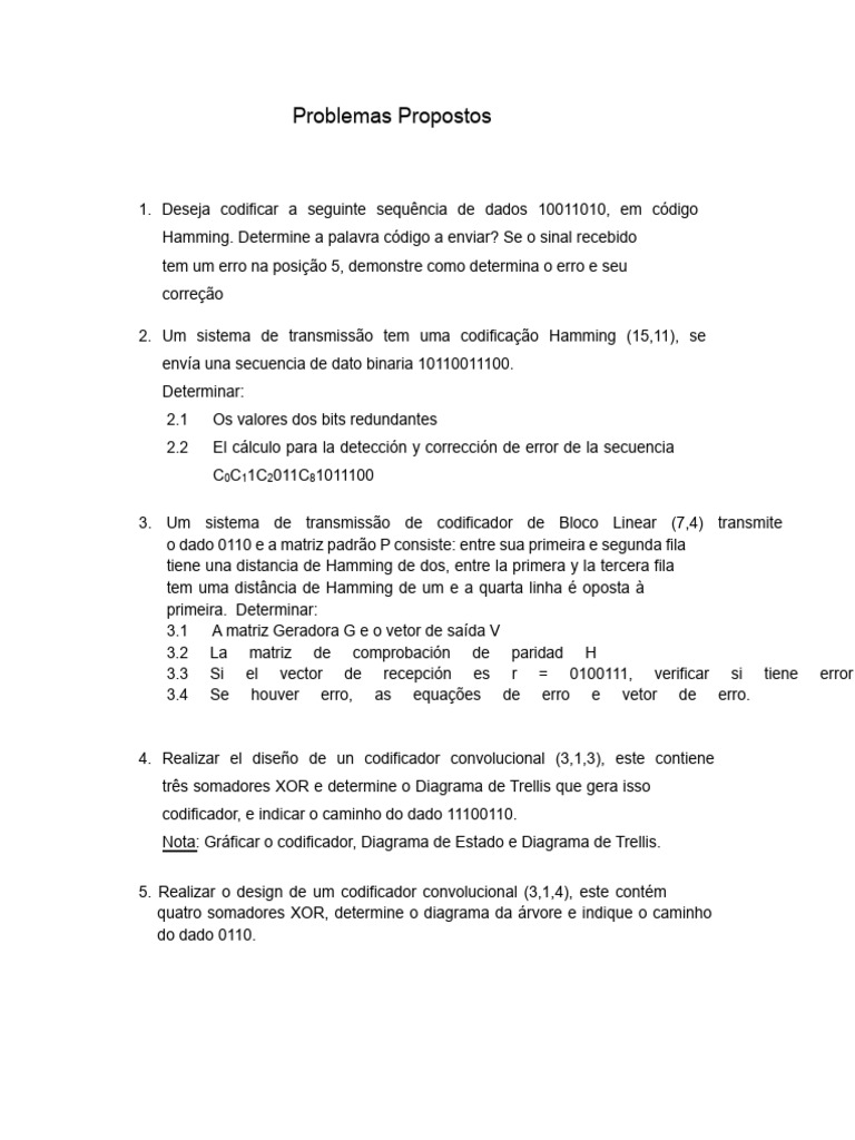 Problemas de Codificação Hamming e Convolucional | PDF