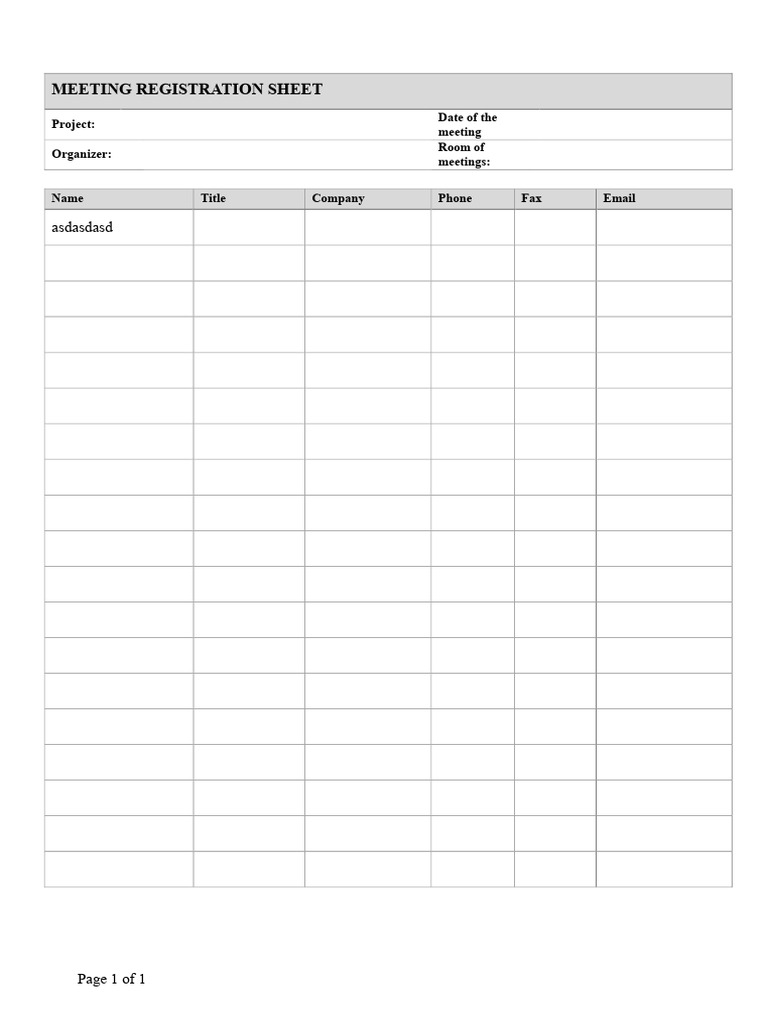 Meeting Registration Sheet Template | PDF