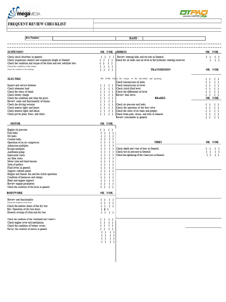 Comprehensive Vehicle Maintenance Checklist | PDF | Steering | Leak