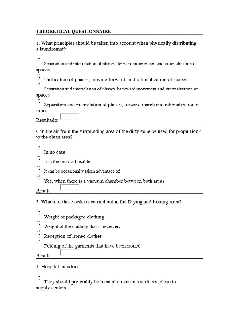 Theoretical Questionnaire Laundry | PDF | Laundry | Yarn