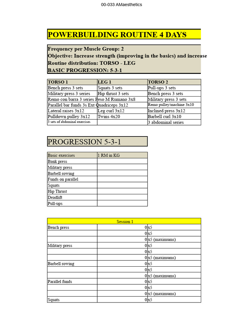 4-Day Powerbuilding Routine Guide | PDF | Strength Training | Physical ...