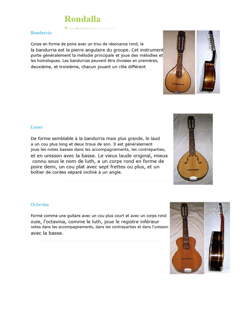 Instruments de la Rondalla expliqués | PDF | Guitares | Guitare basse