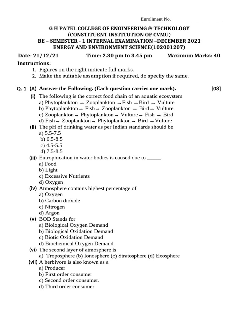 BE Semester 1 Energy & Environment Exam | PDF | Atmosphere Of Earth ...