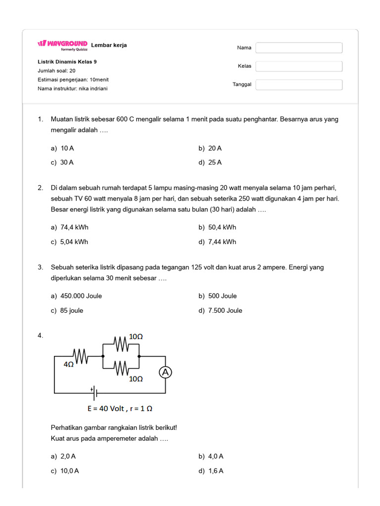 Soal Listrik Dinamis Kelas 9 | PDF