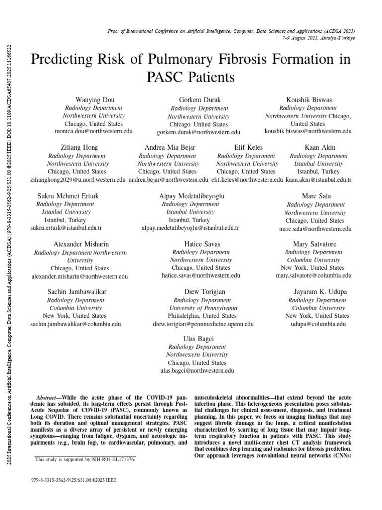 1 Predicting Risk of Pulmonary Fibrosis Formation in PASC Patients ...