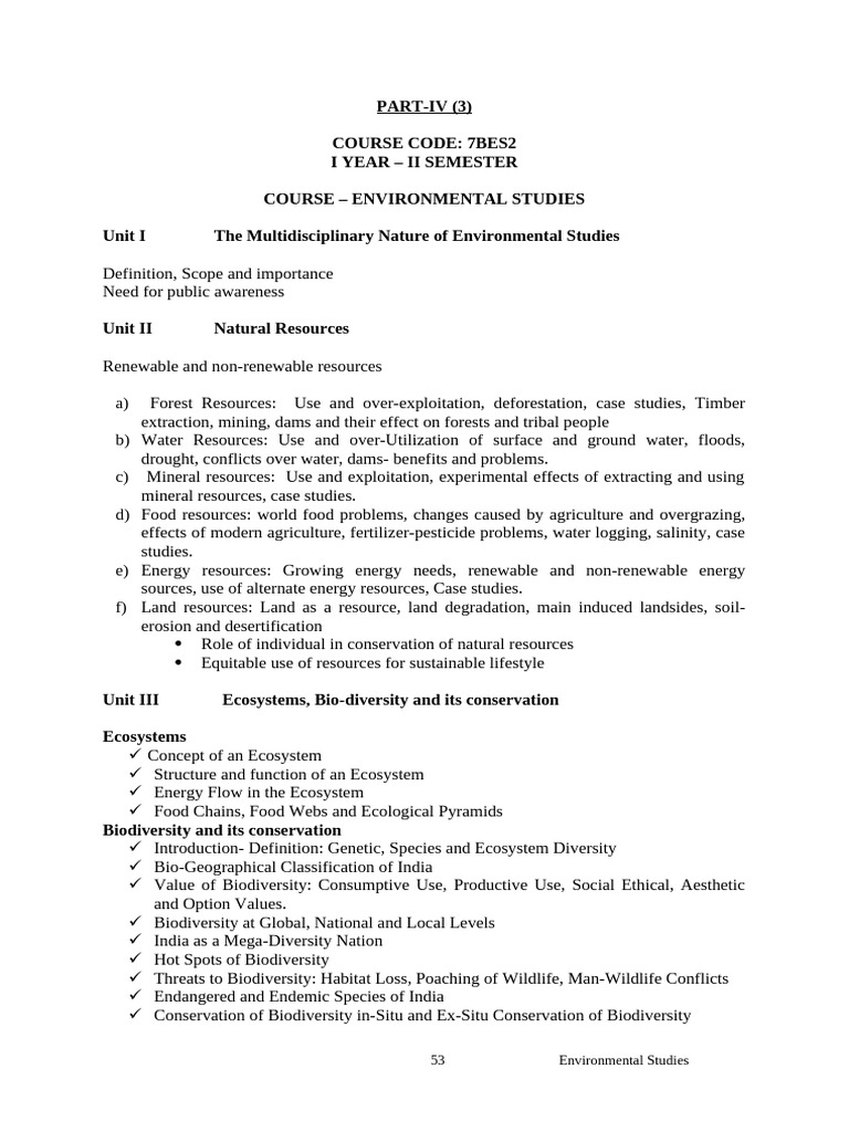 Environmental Studies Course Overview | PDF | Ecosystem | Conservation ...