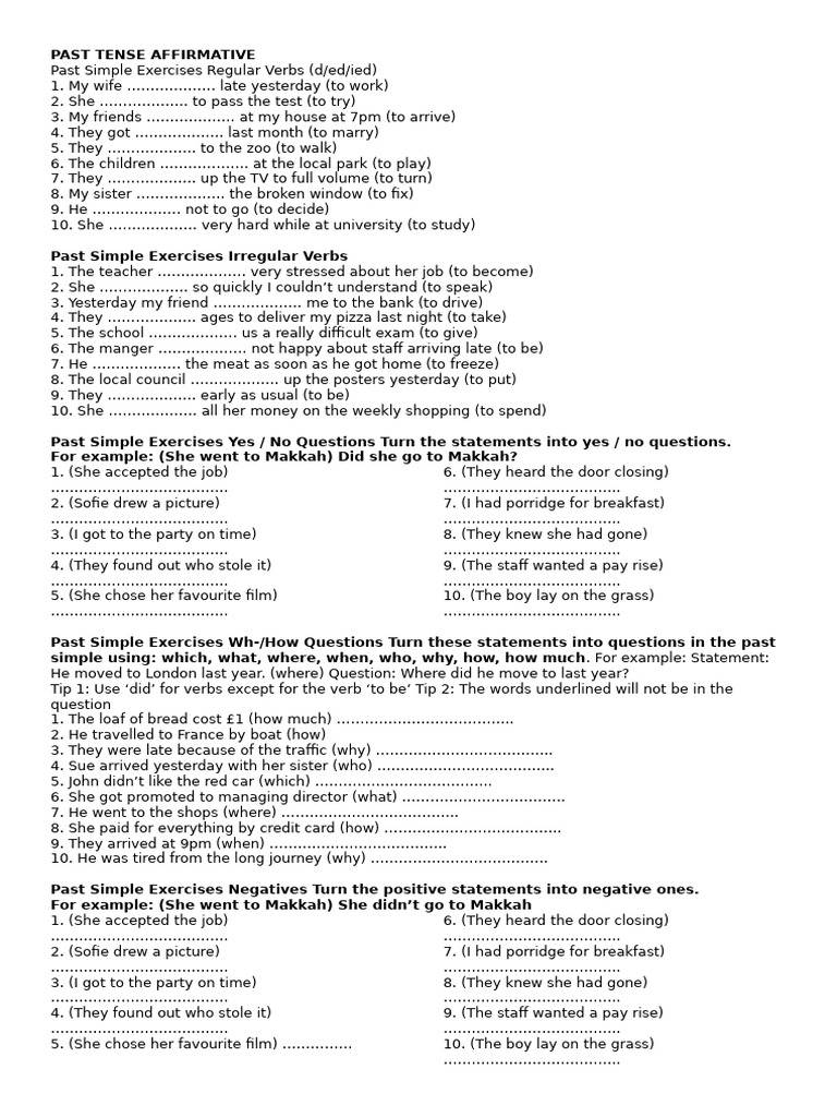 Past Tense Affirmative | PDF | Language Mechanics | Linguistic Morphology