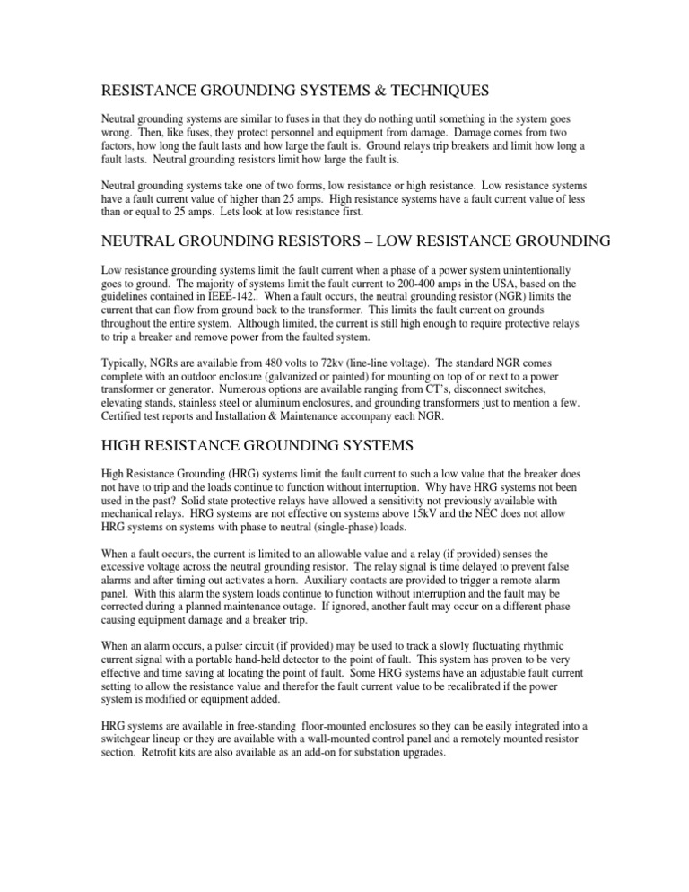 Resistance Grounding System & Techniques | PDF