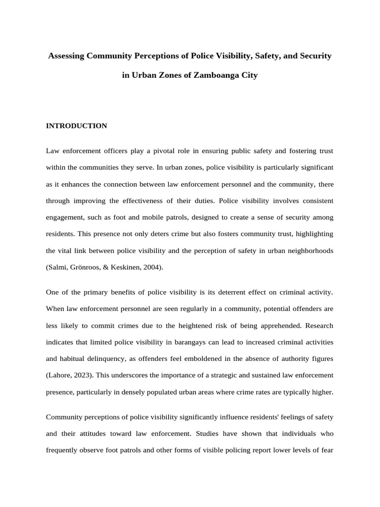 Police Visibility and Community Safety in Zamboanga | PDF | Survey ...