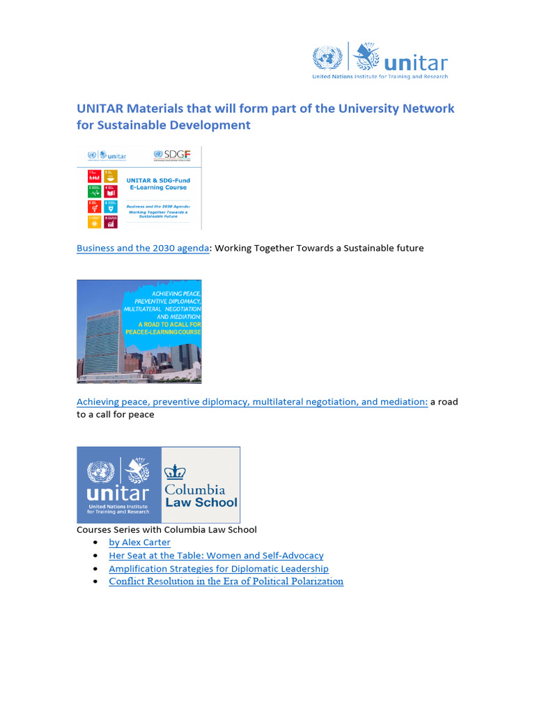 UNITAR Materials That Will Form Part of The University Network For ...