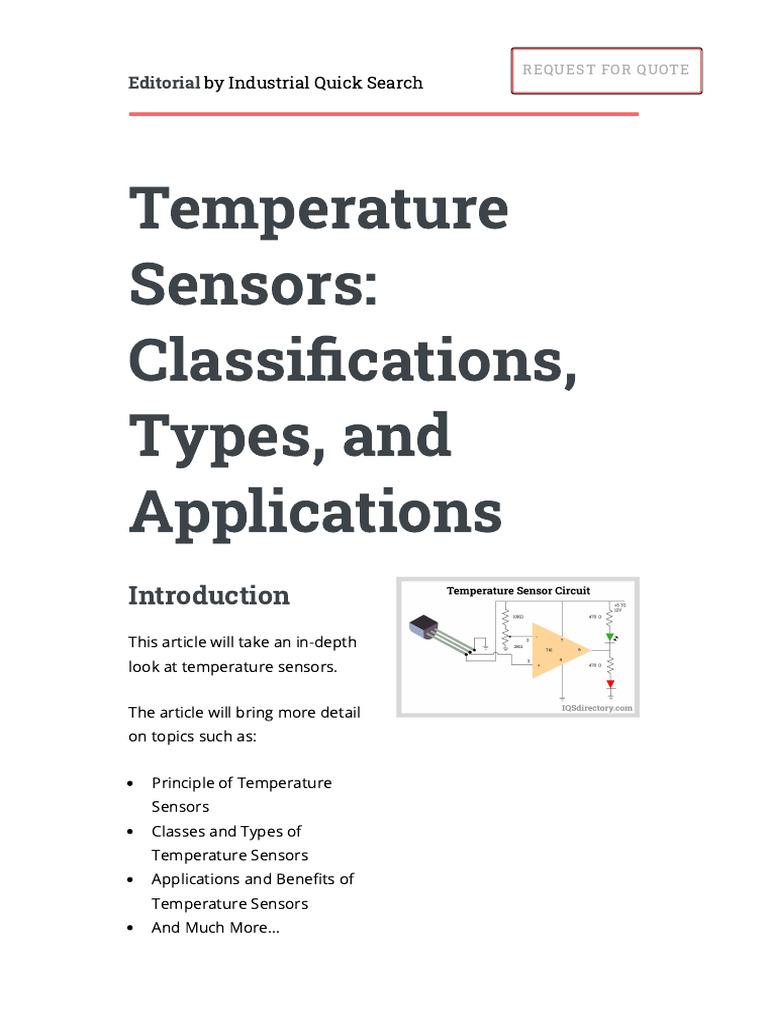 Classes, Types, and Applications of Temperature Sensors | PDF ...