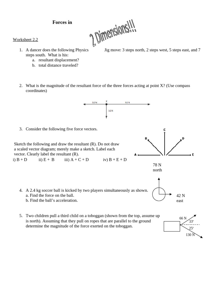 Forces and Motion in 2D Worksheet | PDF | Force | Euclidean Vector