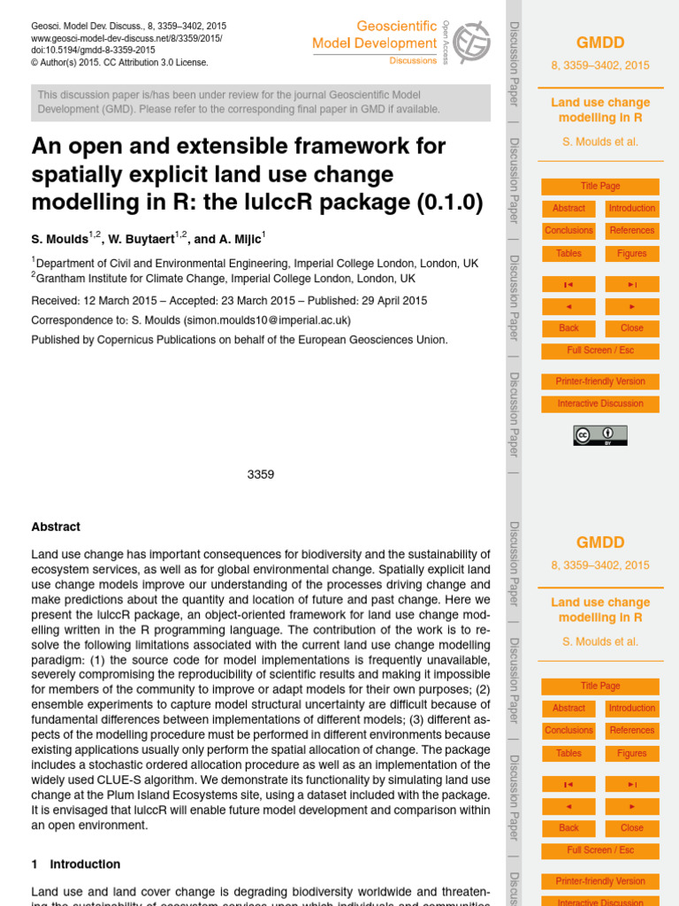An Open and Extensible Framework For Spatially Explicit Land Use Change ...
