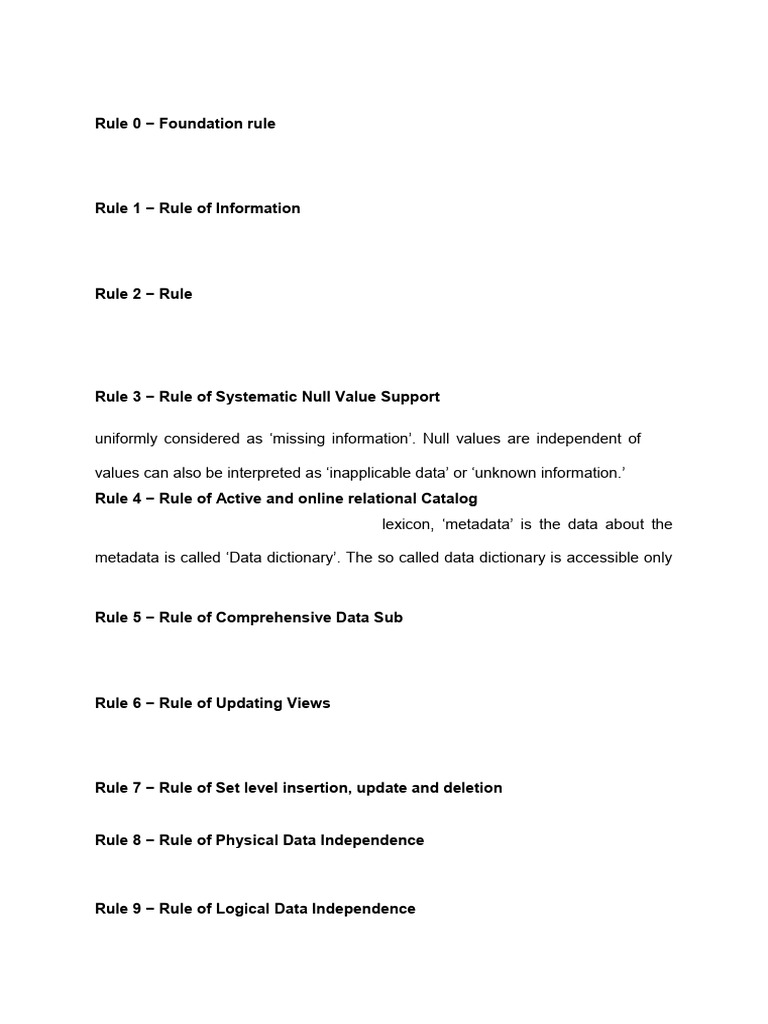 E F Codd Rules | PDF | Relational Database | Databases