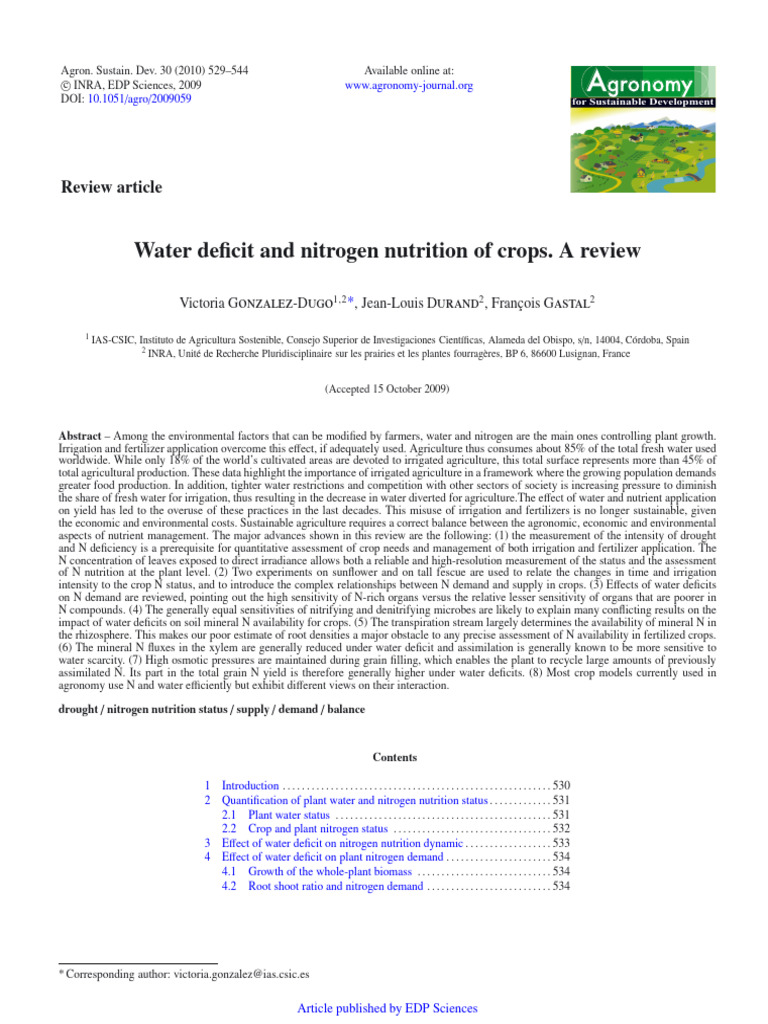Water Deficit and Nitrogen Nutrition of Crops. A Review | PDF | Soil | Root