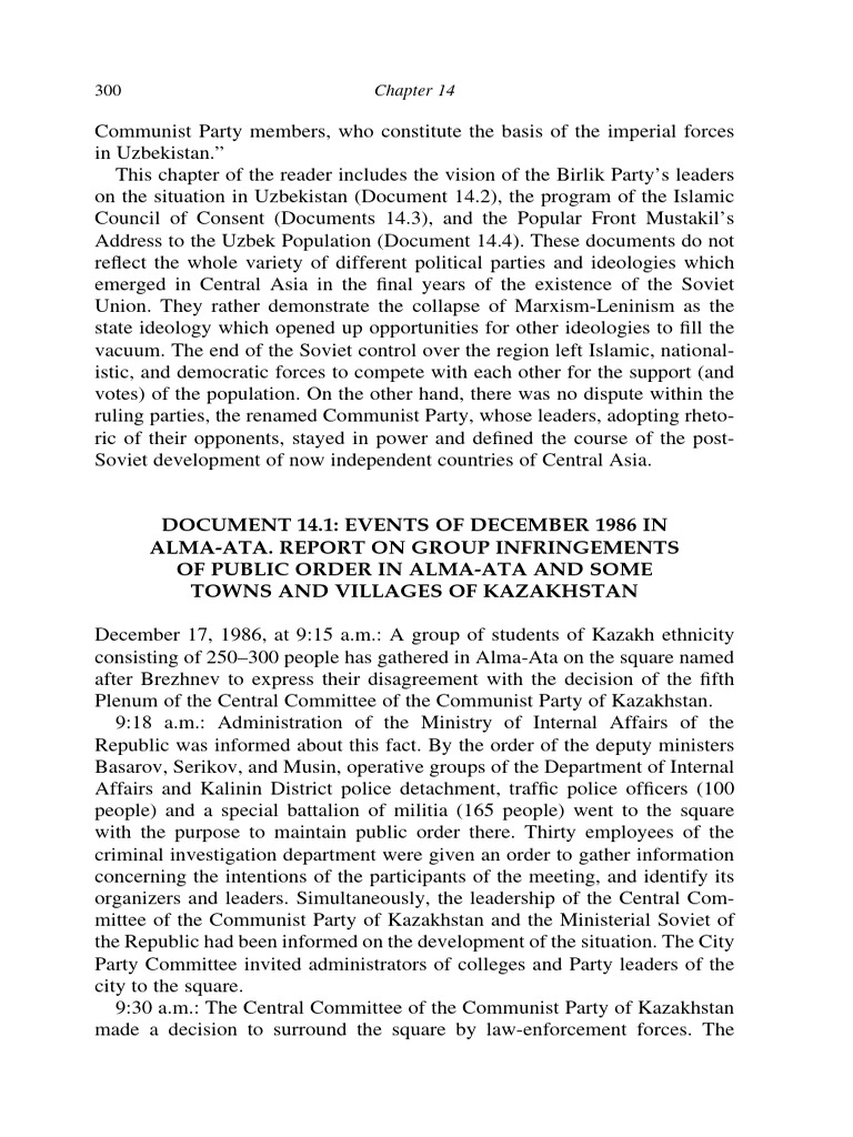 Events of December 1986 in Alma Ata | PDF | Kazakhstan | Soviet Union