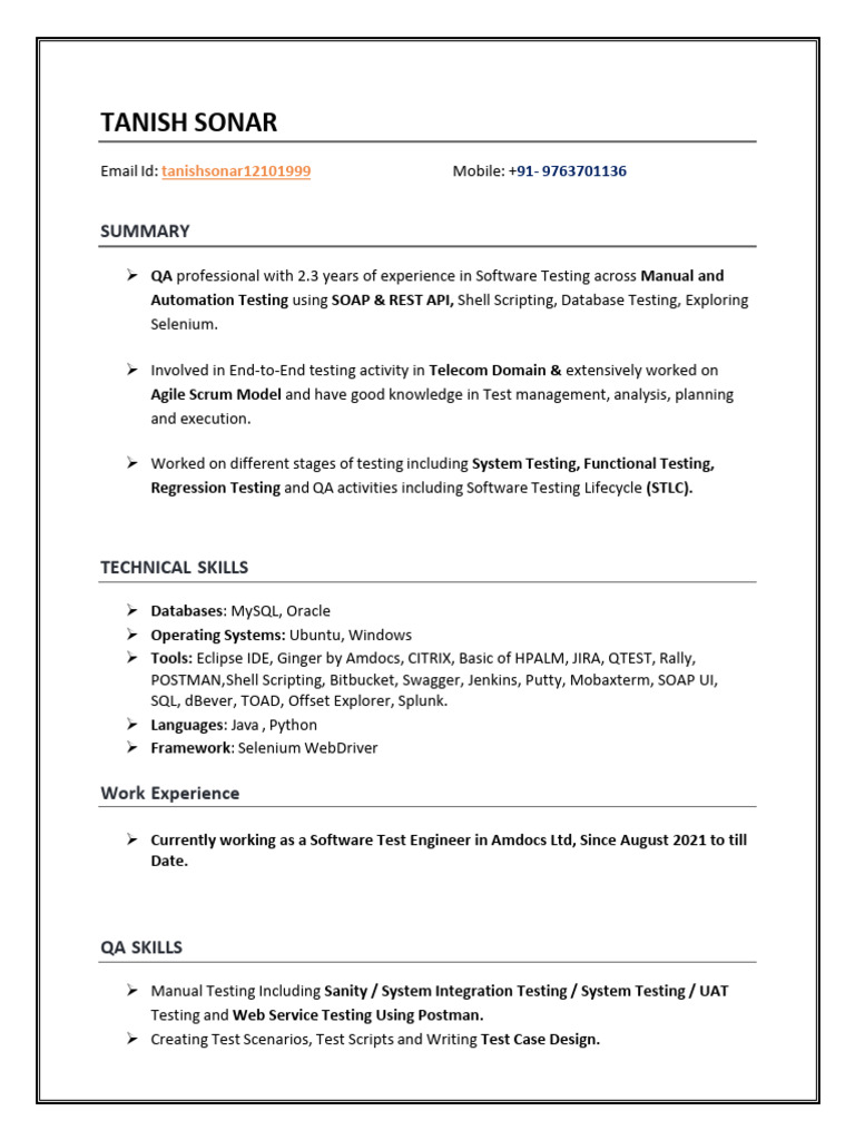 QA Engineer with Telecom Expertise | PDF | Selenium (Software ...