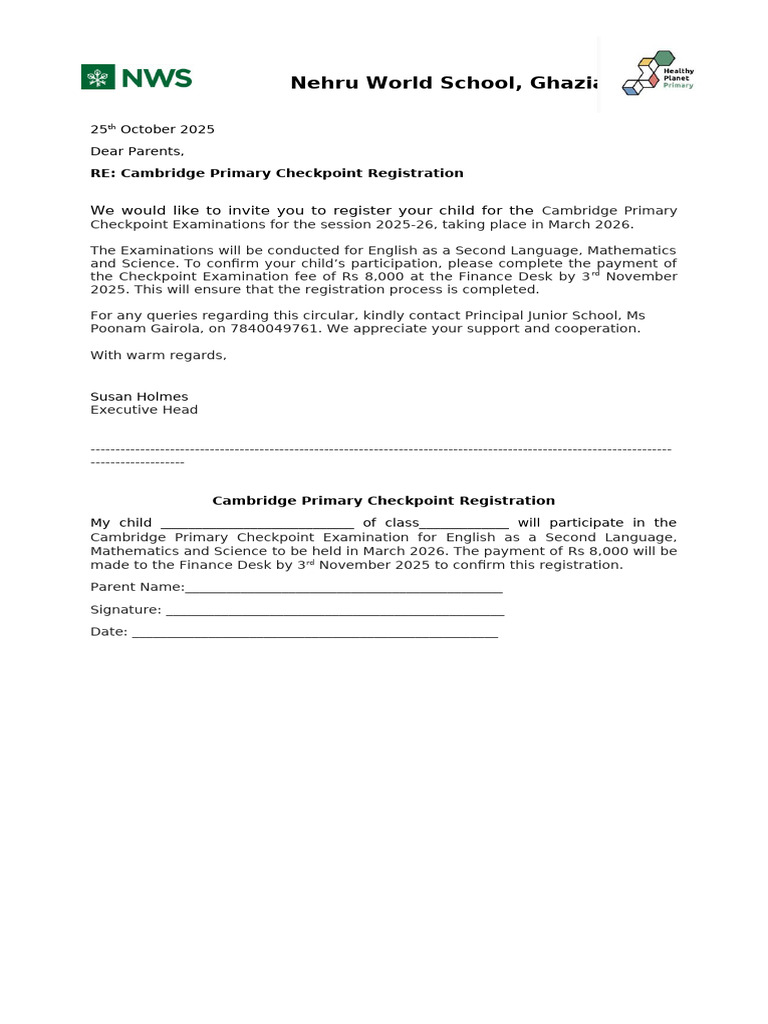 Cambridge Primary Checkpoint Registration 1025 | PDF