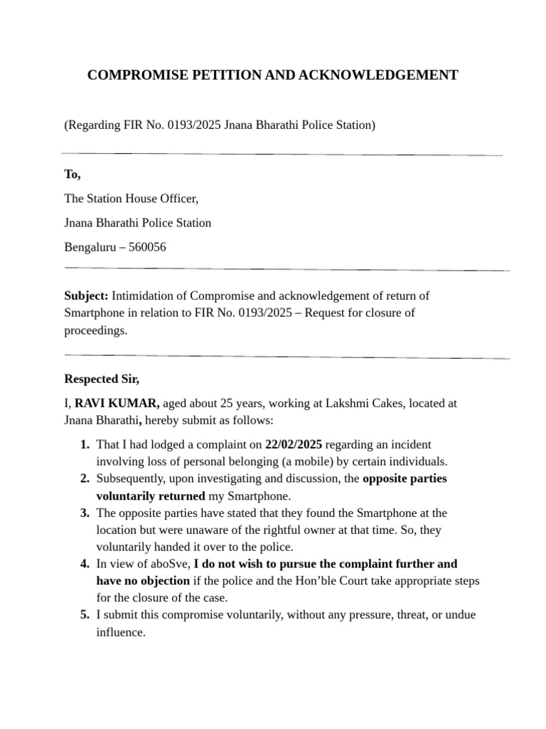 Compromise Petition and Acknwoledgement | PDF