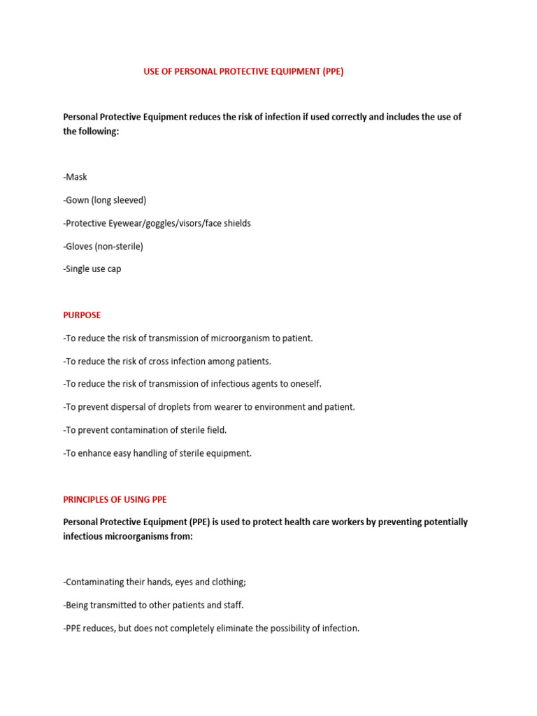 Use of Personal - Ppe | PDF | Personal Protective Equipment | Public Health