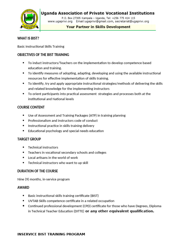 BIST Training for Technical Instructors | PDF | Vocational Education ...
