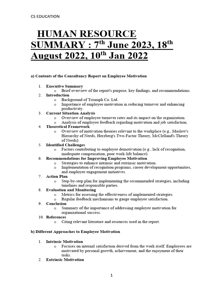 Human Resource Summary | PDF | Performance Appraisal | Human Resource ...