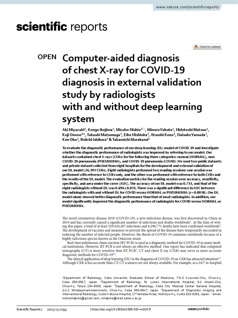 Computer Aided Diagnosis of Chest X Ray For COVID 19 Diagnosis in ...