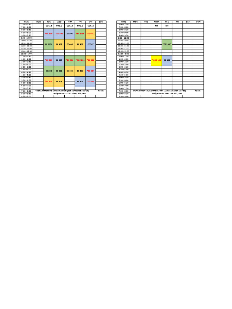 1st Semester '25-'26 Exam Schedule | PDF | Tests | Qualifications