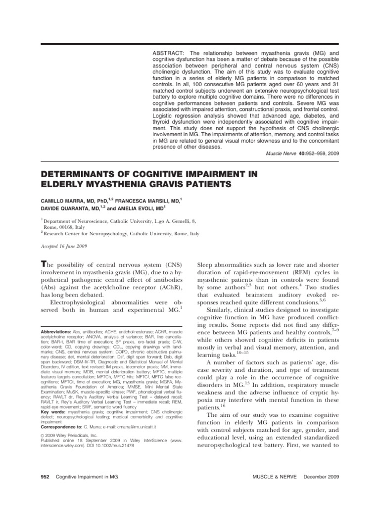 Cognitive Impairment in Elderly MG Patients | PDF | Acetylcholine ...