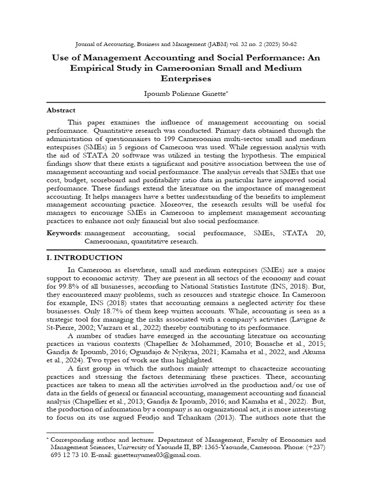 Use of Management Accounting and Social Performance: An Empirical Study ...