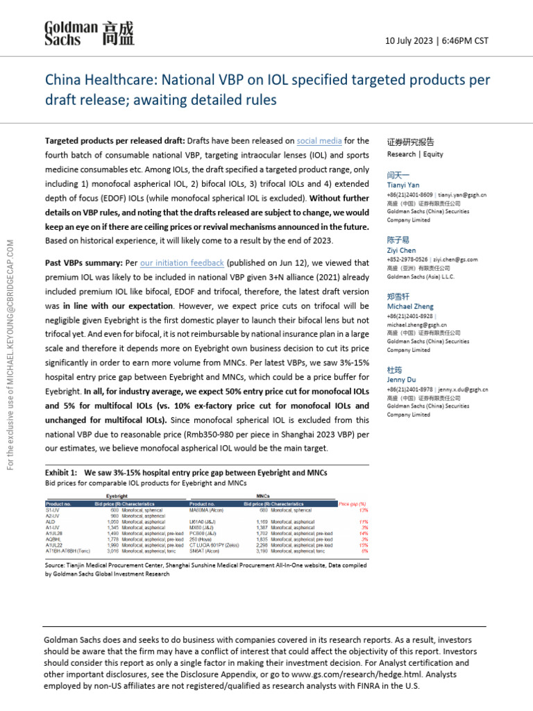 China Healthcare VBP Impact on IOLs | PDF | Financial Analyst ...