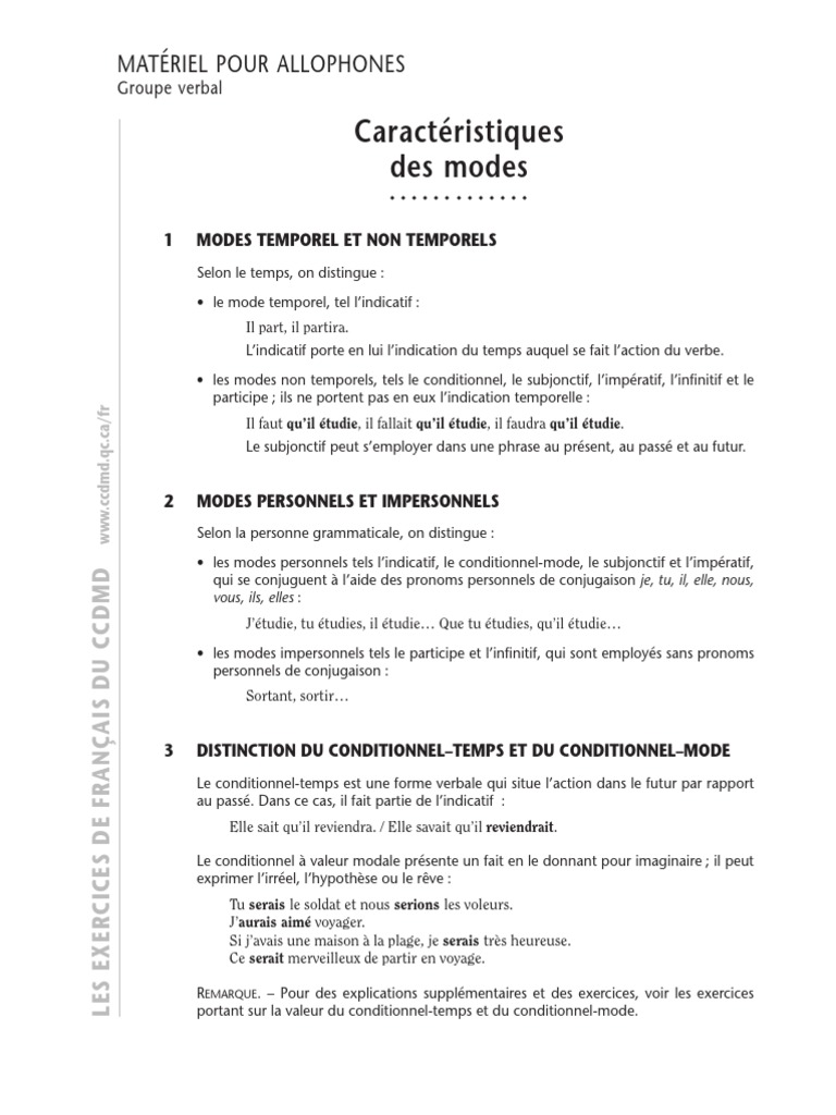 Le Groupe Verbal Exercices Corrigés Les Modes Exercices Corrigés | PDF | Temps (grammaire) | Verbe