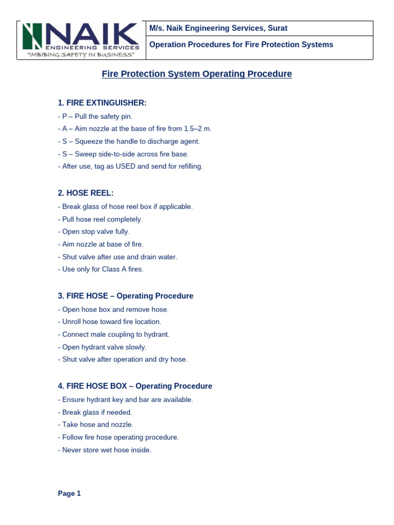Operation Procedures Fire Systems | PDF | Valve | Equipment