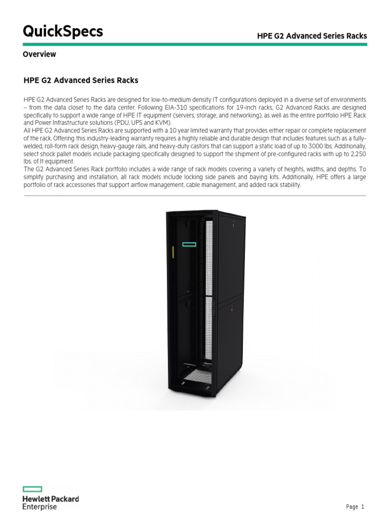 HPE G2 Advanced Series Racks Overview | PDF | Data Center | Artificial ...